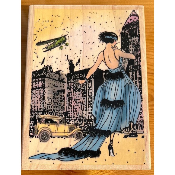 Mounted Red Rubber Stamp Wood Block “New York Diva” Hampton Art - Picture 6 of 7